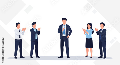 Business team applauding leader, celebrating success, teamwork, appreciation, recognition