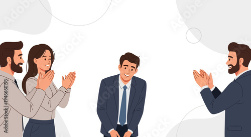 Business team applauding a colleague in a suit, celebrating success and achievement