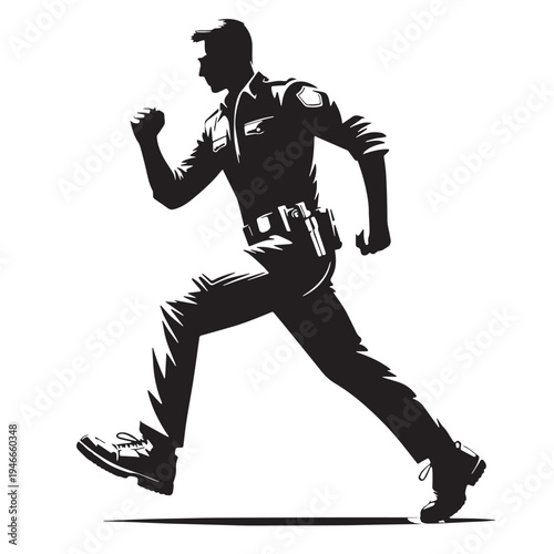 Black Night guard patrol  Silhouette Vector, High Quality Illustration on White Background