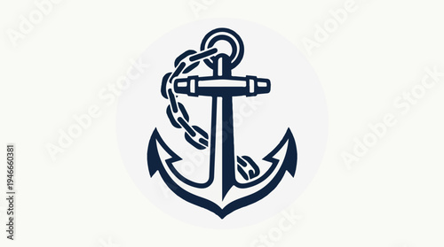 Classic Anchor with Chain Nautical Symbol Illustration.