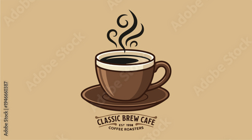 Classic Brew Cafe Coffee Cup with Steam Logo.