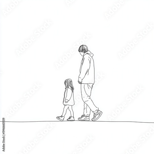 Walking together on a simple path with a child during the day