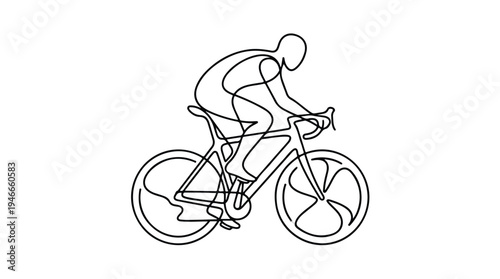 Continuous Line Drawing of a Cyclist in Motion.