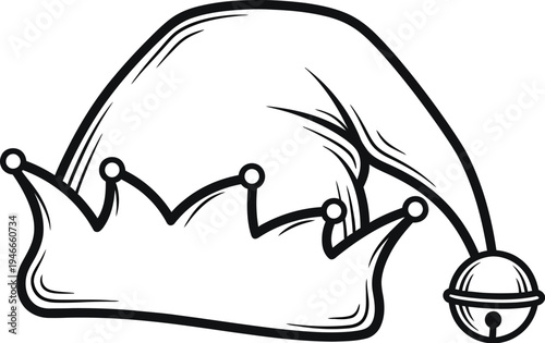 Vector illustration of a jester hat with a crown and bell design element