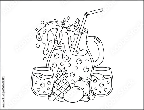 Seafood platter with a cute lobster and octopus for children coloring page