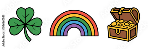 Treasure chest and rainbow folklore icons – Great for storytelling assets, holiday marketing, or social media.