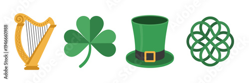 Traditional harp and Celtic knot icons – Perfect for cultural events, branding, or educational assets.