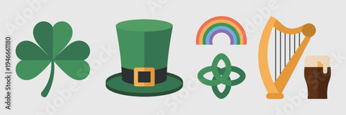 Flat Irish flag themed icons – Perfect for cultural apps or web.