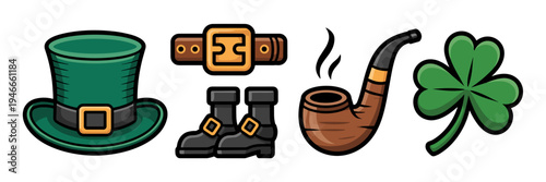 Playful leprechaun hat and boot clipart – Perfect for storybooks.