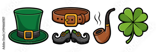 Leprechaun belt and pipe vector set – Suitable for digital games.