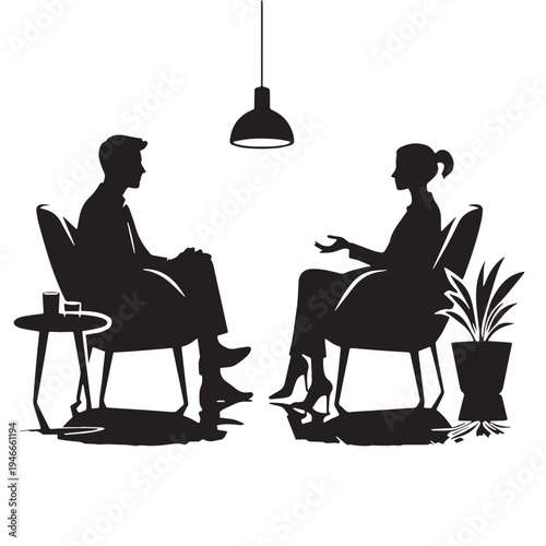 Black Therapy talking session Silhouette Vector, High Quality Illustration on White Background