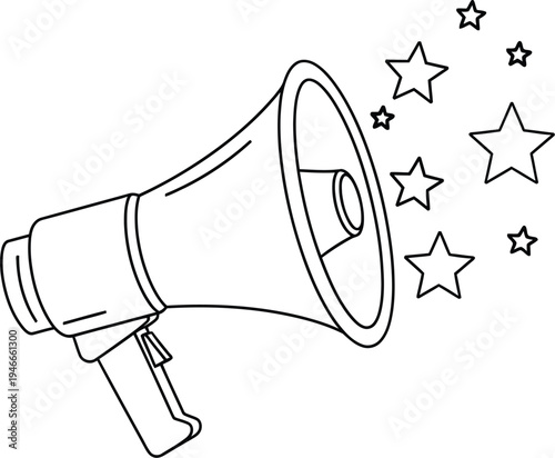 Vector illustration of a megaphone with stars coming out of it for announcements