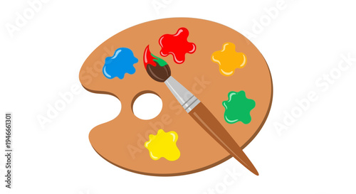 Artist's Paint Palette with Brush and Colorful Paints