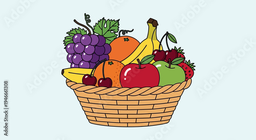 Assorted Fresh Fruits in Wicker Basket - Healthy Diet and Nutrition Concept