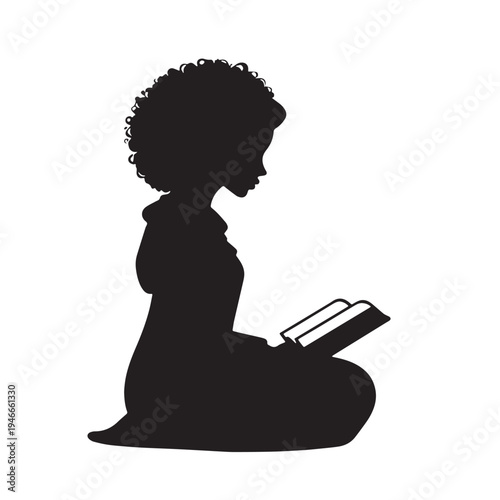 Black Woman reading Quran at home Silhouette Vector, High Quality Illustration on White Background