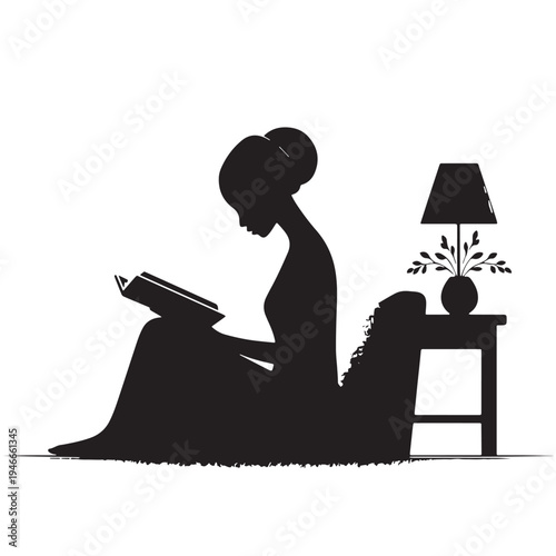 Black Woman reading Quran at home Silhouette Vector, High Quality Illustration on White Background