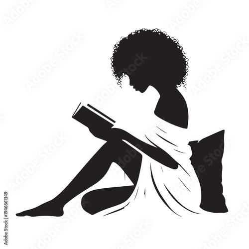 Black Woman reading Quran at home Silhouette Vector, High Quality Illustration on White Background