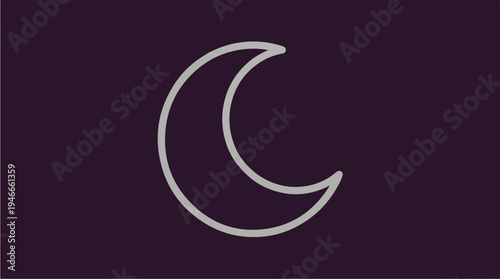 Crescent Moon Icon on Dark Purple Background.