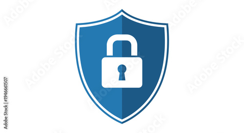 Blue Shield with Locked Padlock Icon - Security and Protection Concept