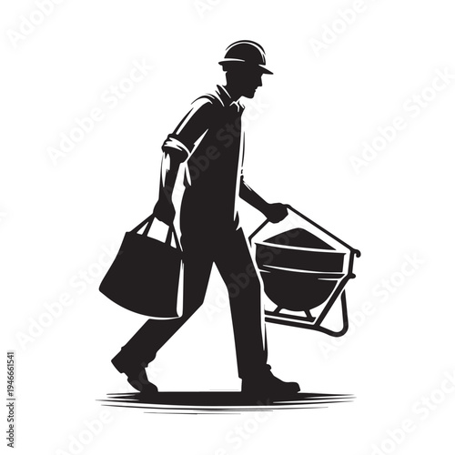 Black Worker carrying cement Silhouette Vector, High Quality Illustration on White Background