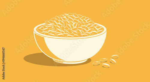 Bowl of Grains on Yellow Background, Healthy Food Concept