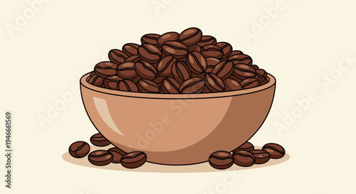 Bowl of Roasted Coffee Beans, Whole Arabica Beans, Fresh Coffee Seeds