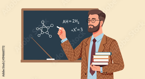 Chemistry Teacher Explaining Molecular Formula on Blackboard
