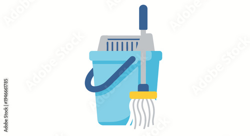Cleaning Mop And Bucket Flat Icon Set