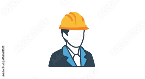 Construction worker in hard hat, engineer icon, safety helmet profession