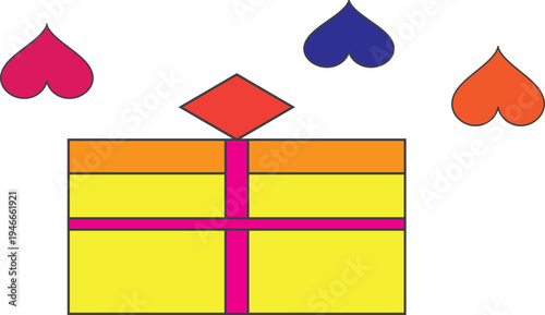 Vibrant Gift Box Illustration with Heart Motifs for Celebrations and Special Occasions