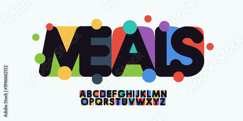 Bold Round Font Logo Alphabet Food Type Color Letter Set Modern Typography, Creative Typographic Design for Title Text, Typo Poster Headline, Type Symbol Logotype, Bubble Fonts. Vector Typeface