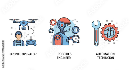 Drone Operator, Robotics Engineer, Automation Technician Icons - Technology & Future
