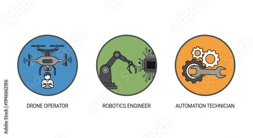 Drone Operator, Robotics Engineer, Automation Technician - Future Jobs Icons
