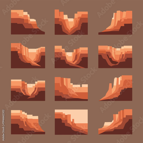 Set of Flat Canyon Design Elements