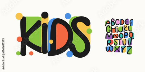 Kid Font Logo Alphabet Fun Letter Set Children Typography, Creative Typographic Design for Montessori School Title Text, Cartoon Birthday and Education Poster Headline, Color Fonts. Vector Typeface