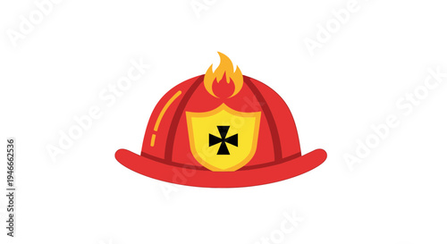 Firefighter Helmet with Flame and Shield Icon Vector Illustration