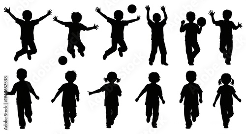 Children Playing Soccer Silhouettes.