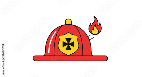 Firefighter Helmet with Flame Icon, Safety Symbol