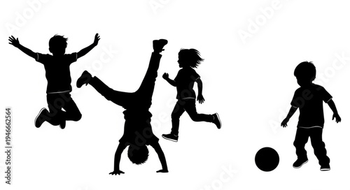 Children Playing Soccer Silhouettes.