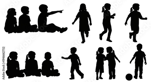 Children Playing Together Silhouettes.