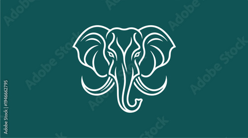 Elegant White Elephant Head Outline on Teal Background.