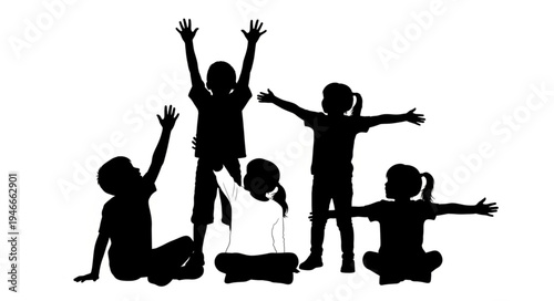 Children Silhouette Happy Kids.
