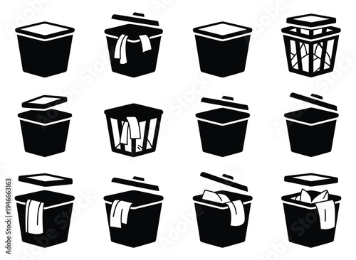 Laundry System Icon, solid sack and hamper vector illustration, interior serviceable design for laundry, housekeeping, cleaning