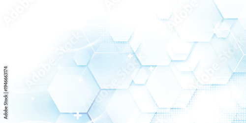 Abstract geometric hexagon shape and healthcare, technology digital hi tech concept background. Minimal vector stripes design. Modern simple texture graphic element. Smooth and clean subtle