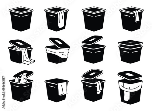 Laundry System Icon, solid sack and hamper vector illustration, interior serviceable design for laundry, housekeeping, cleaning