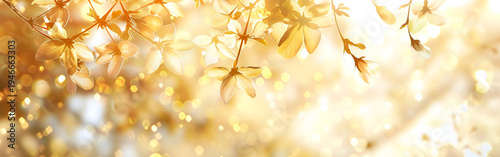 Golden flowers blooming in warm sunlight with beautiful bokeh effect