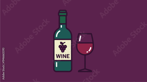 Flat Design Illustration of Wine Bottle and Glass.