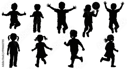 Children Silhouettes Playing Together.