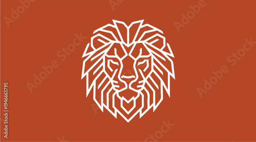 Geometric Lion Head Logo Design on Orange Background.