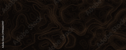 Abstract Black and Brown Halftone Topographic Map Background with Dotted Texture. vector illustration